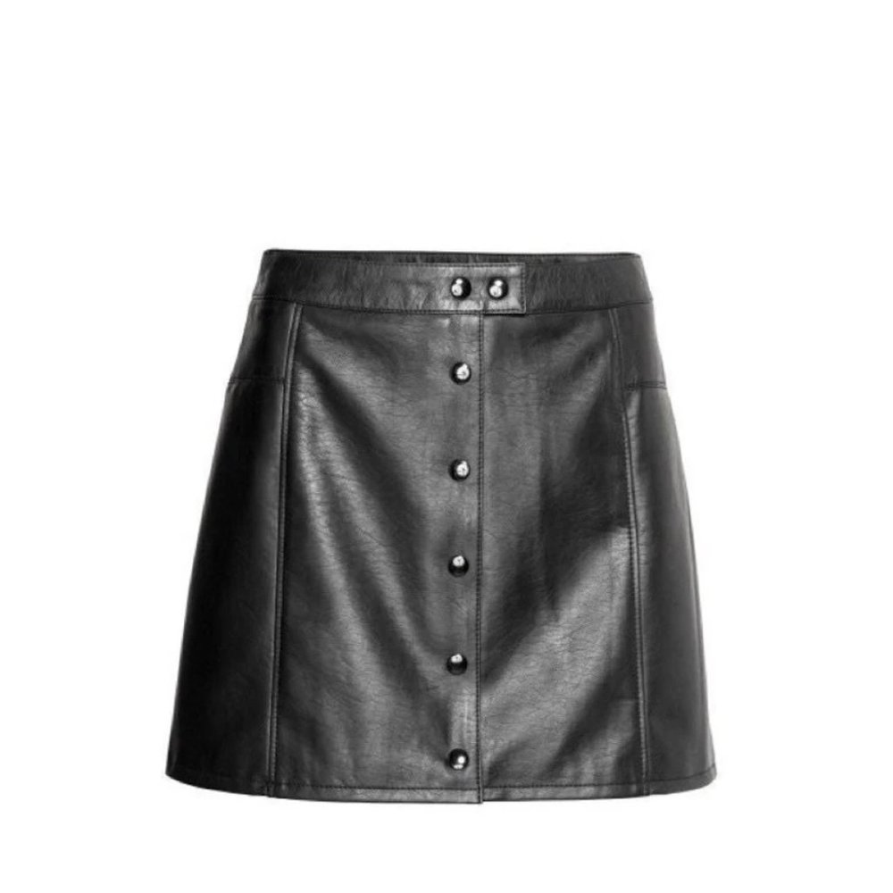Button Down Leather Skirt